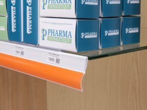 Réglette « Auto Médication Familiale » double affichage pour étagère verre