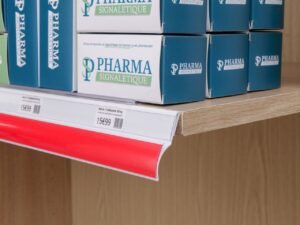 Réglette « Auto Médication Familiale » double affichage pour étagère bois