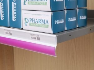 Réglette aimantée blanche double affichage pour étagère métal